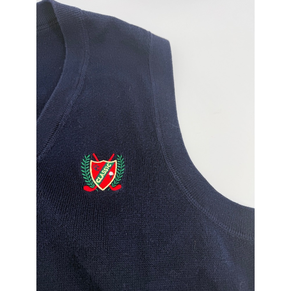 Charter‎ Club Classic Crest Sweater Vest Medium Cotton Navy Blue Preppy Golfcore